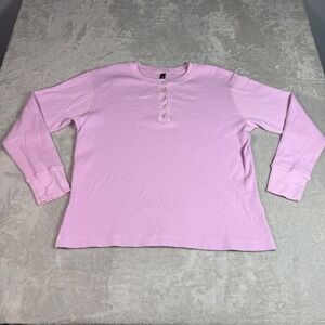 NWOT American Giant Womens Long Sleeve Thermal Henley Top L Pink Made in USA